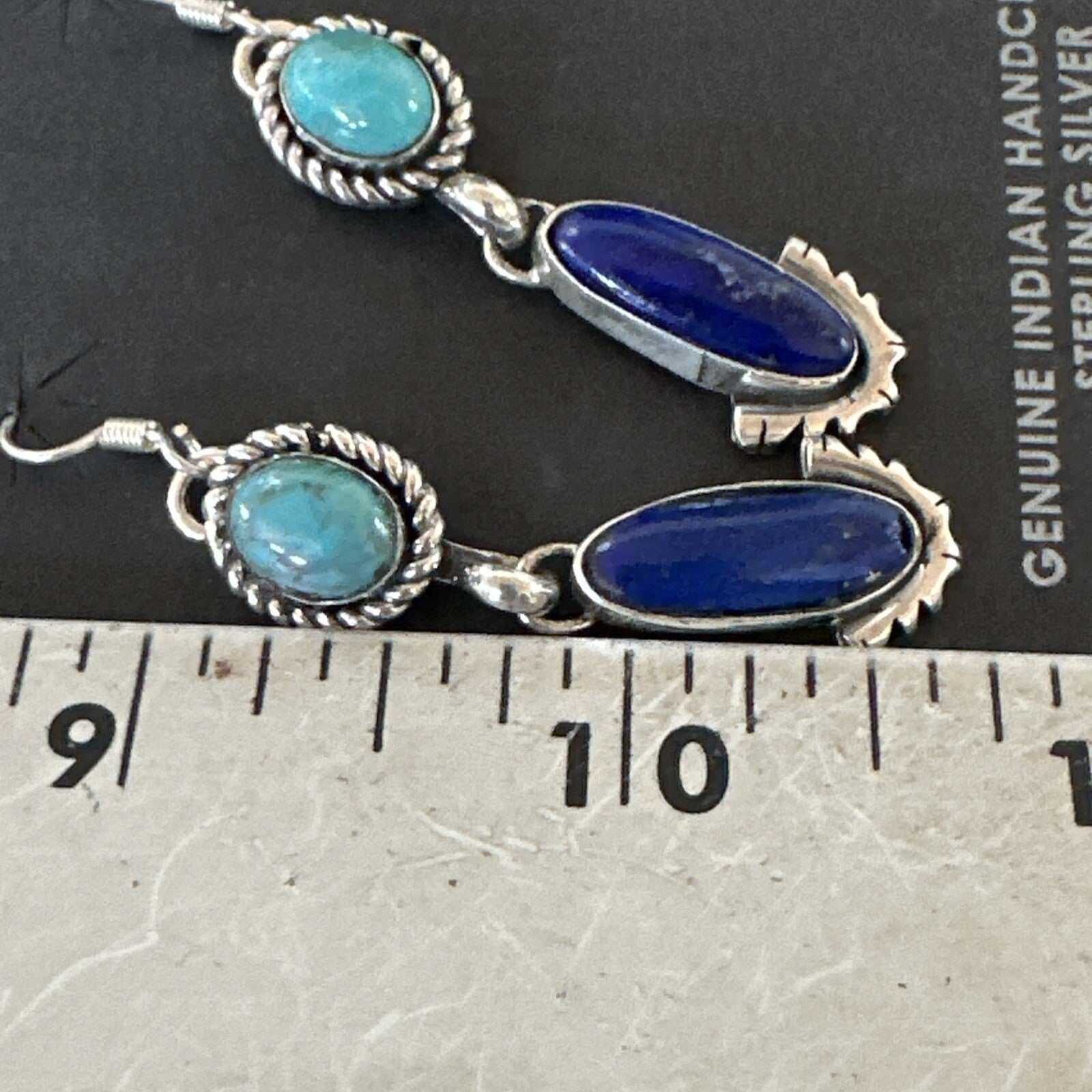Navajo Turquoise Blue Lapis Sterling Silver Dangle Earrings 18186