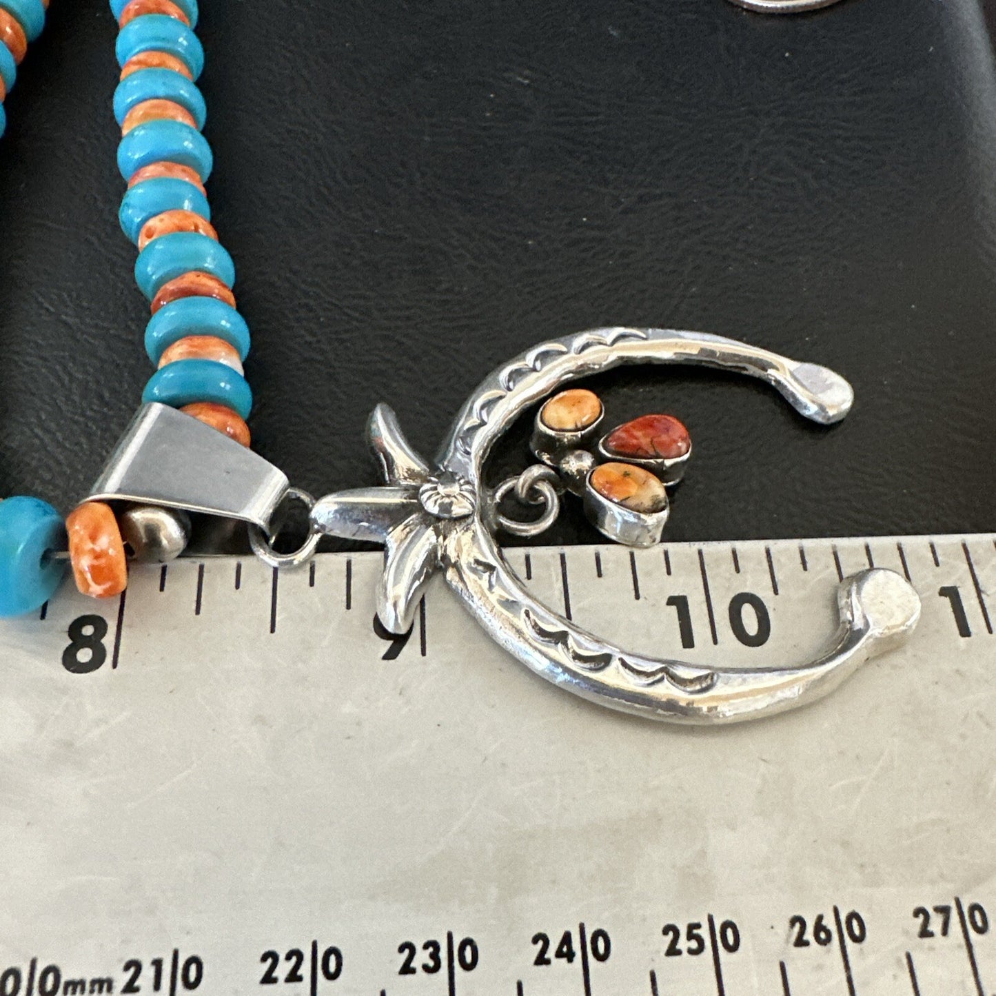 Mens Blue Turquoise Spiny Naja Pendant Navajo Sterling Silver Necklace 23" 17691