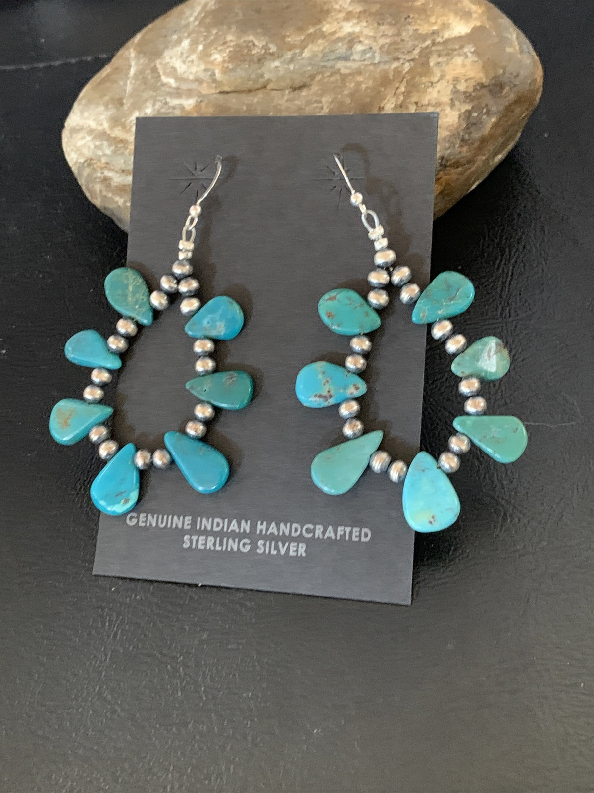 Blue Turquoise Bead Sterling Silver Beads Cluster Earrings 2" 13372N