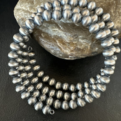Sterling Silver Navajo Pearls 6mm Beads Stainless Steel Wire Wrap Bracelet 19021