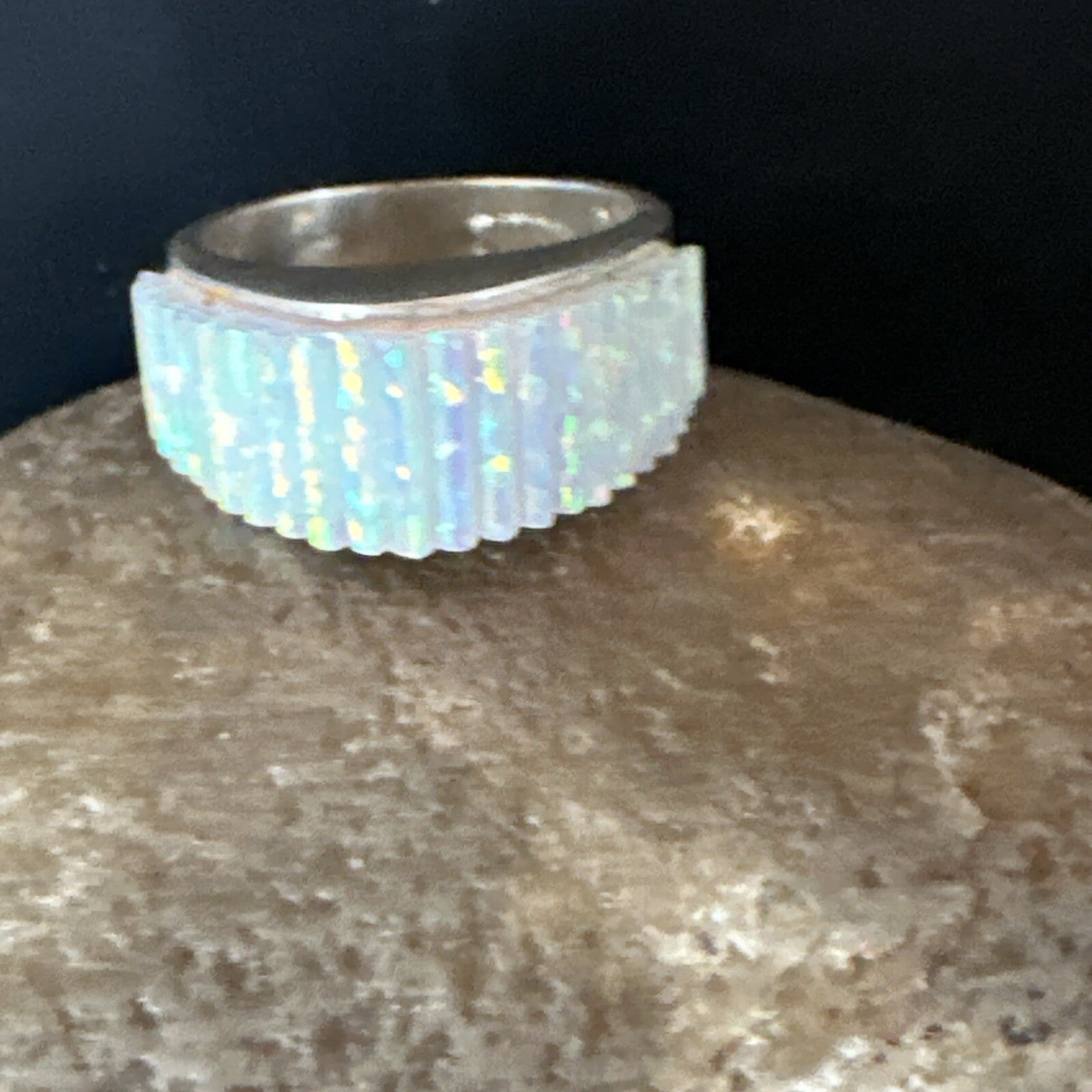 Blue Opal Navajo Sterling Silver Band Inlay Ring Size 6 18801