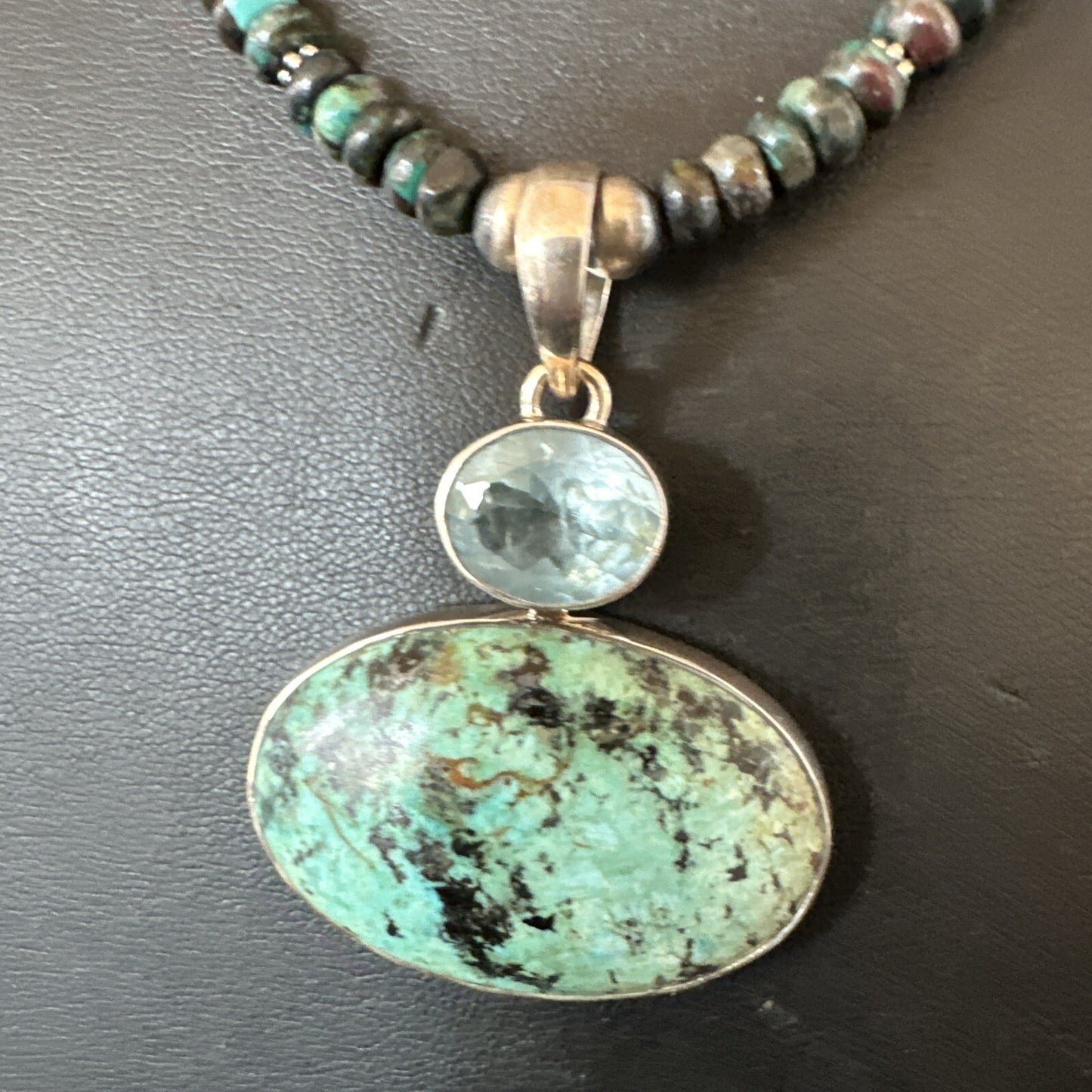 Mens Blue Spiderweb Turquoise Pendant Navajo Sterling Silver Necklace 18068