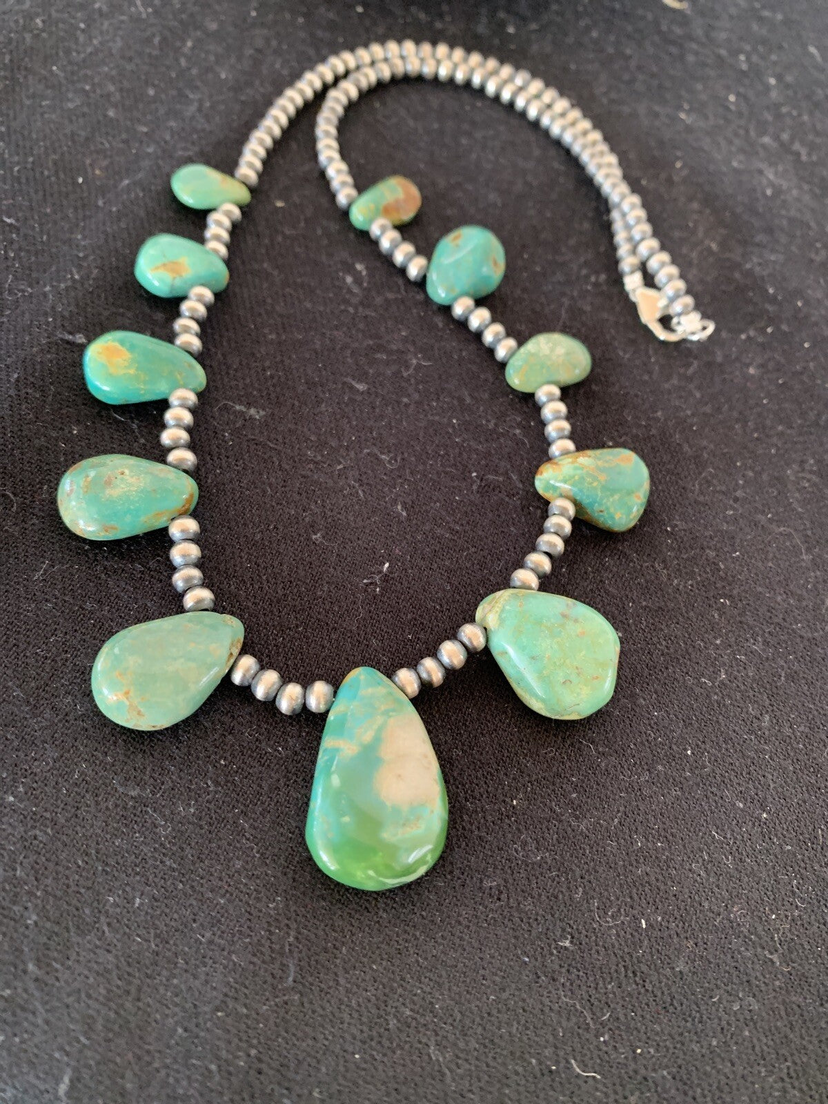Native Navajo Pearls Sterling Silver Green Royston Turquoise Necklace