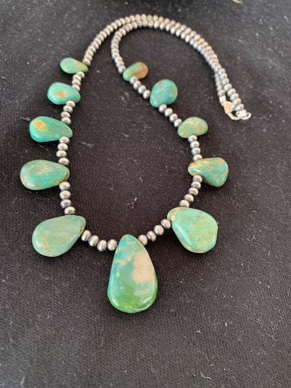 Native Navajo Pearls Sterling Silver Green Royston Turquoise Necklace