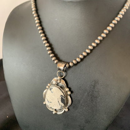 Men White Buffalo Turquoise Pendant Sterling Silver Beads Necklace 12670N