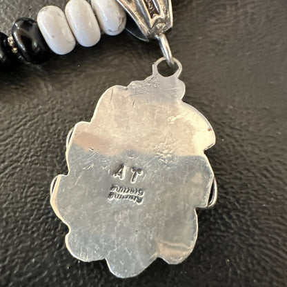 White Buffalo Turquoise Pendant Howlite Navajo Sterling Silver Necklace 24”18724