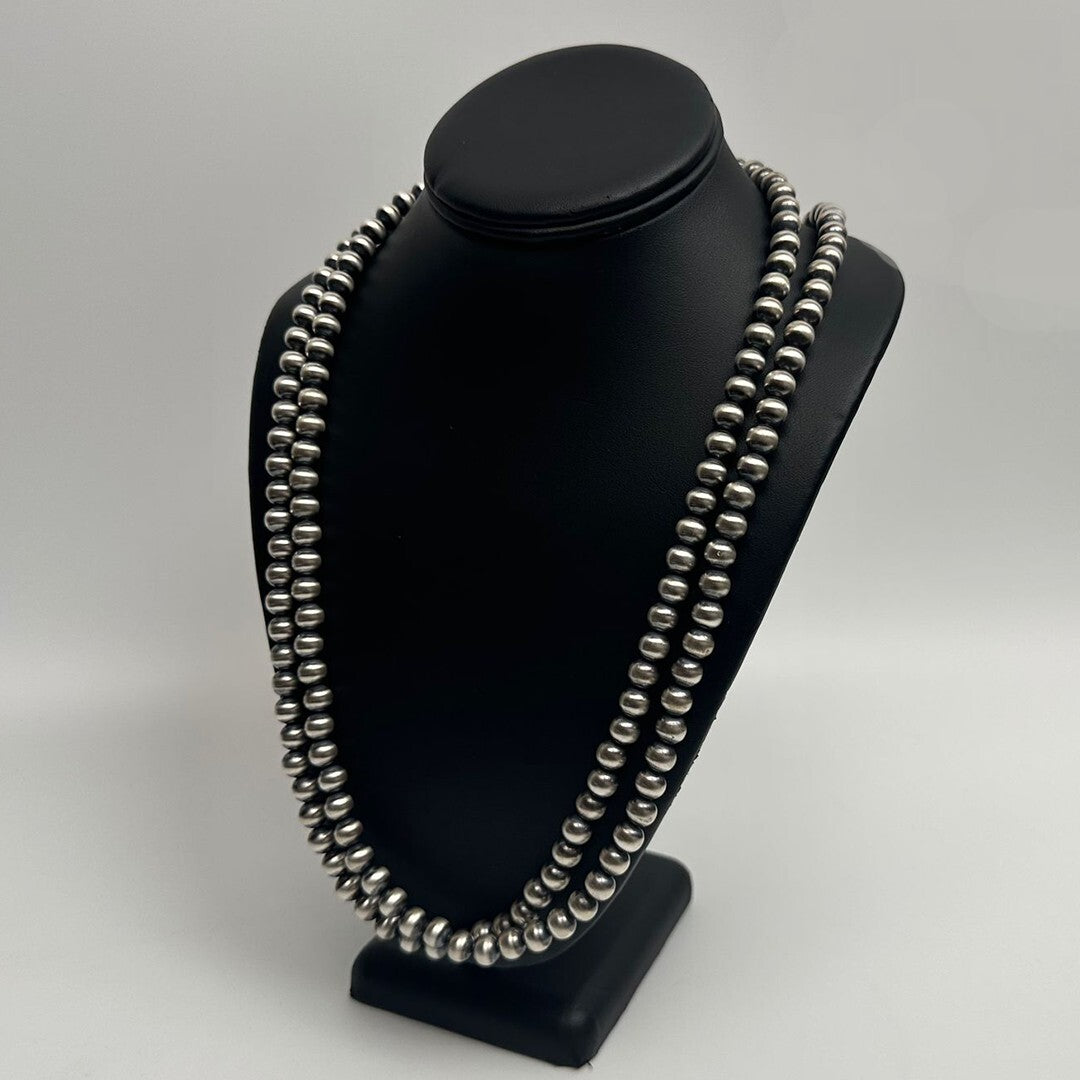 Native American 8mm Sterling Silver Navajo Pearls 51" Single Strand Necklace
