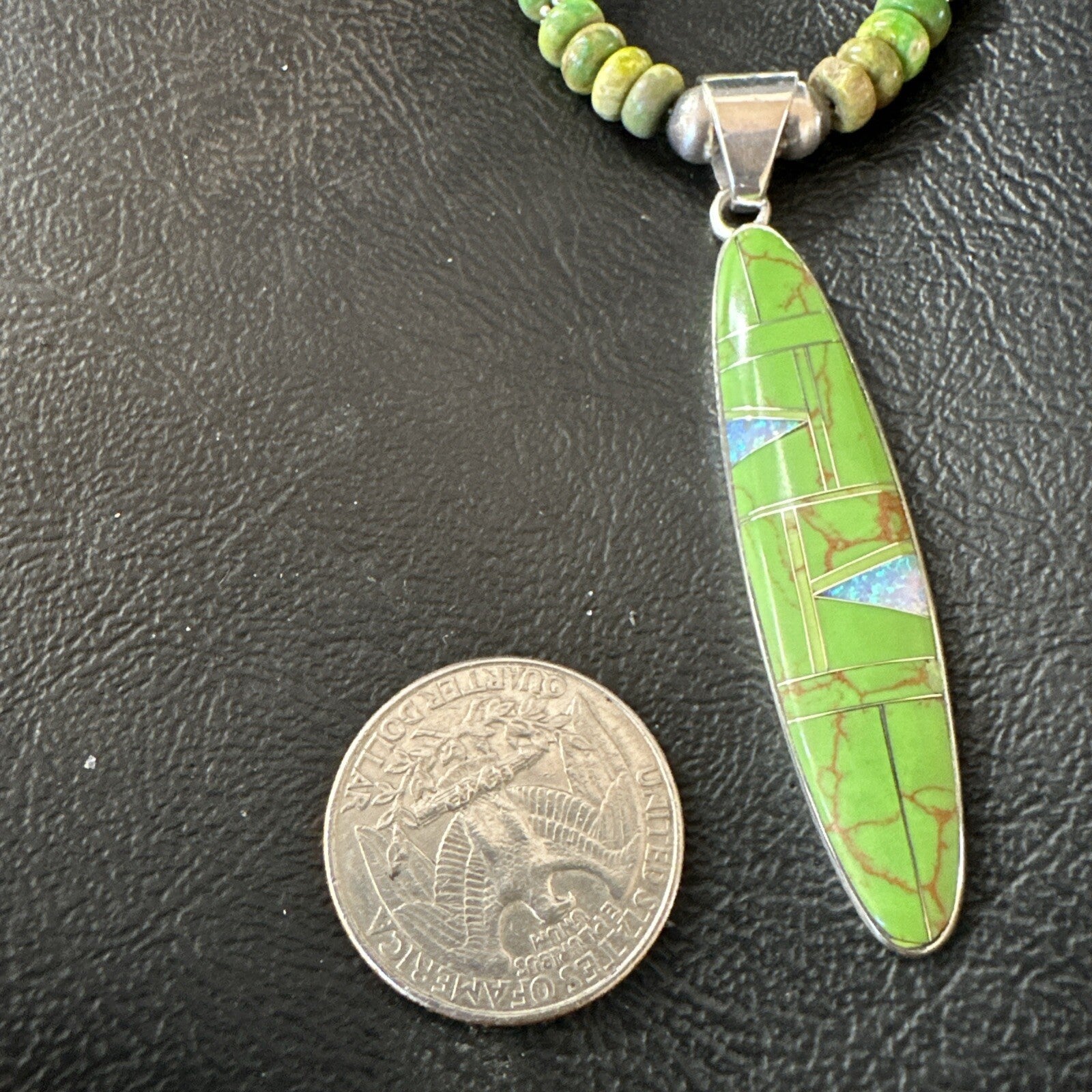 WoMens Green Gaspeite Turquoise Opal Pendant Sterling Silver Necklace 18666