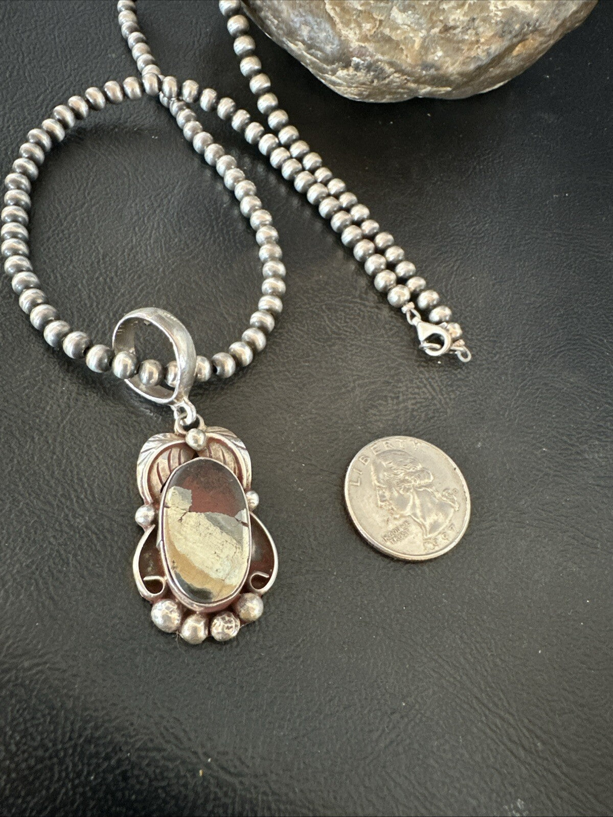Pyrites Pendant Navajo Beads Sterling Silver Necklace 18643