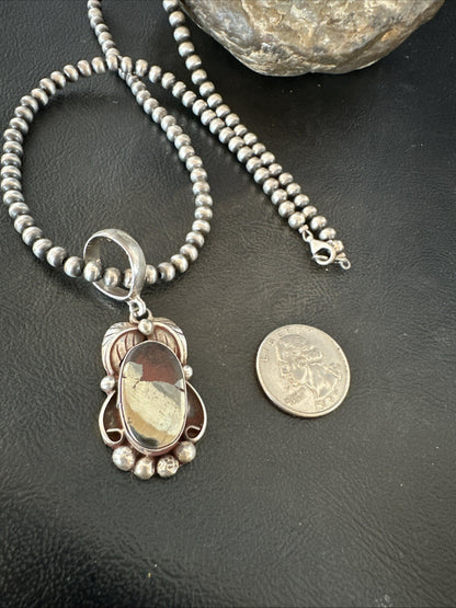 Pyrites Pendant Navajo Beads Sterling Silver Necklace 18643