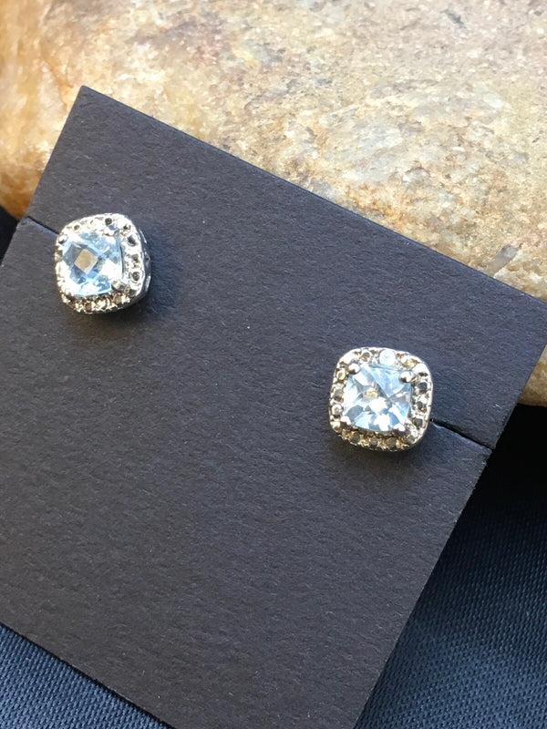 Blue Topaz Stud Navajo Earrings | Sterling Silver | Authentic Native American Handmade | 08987
