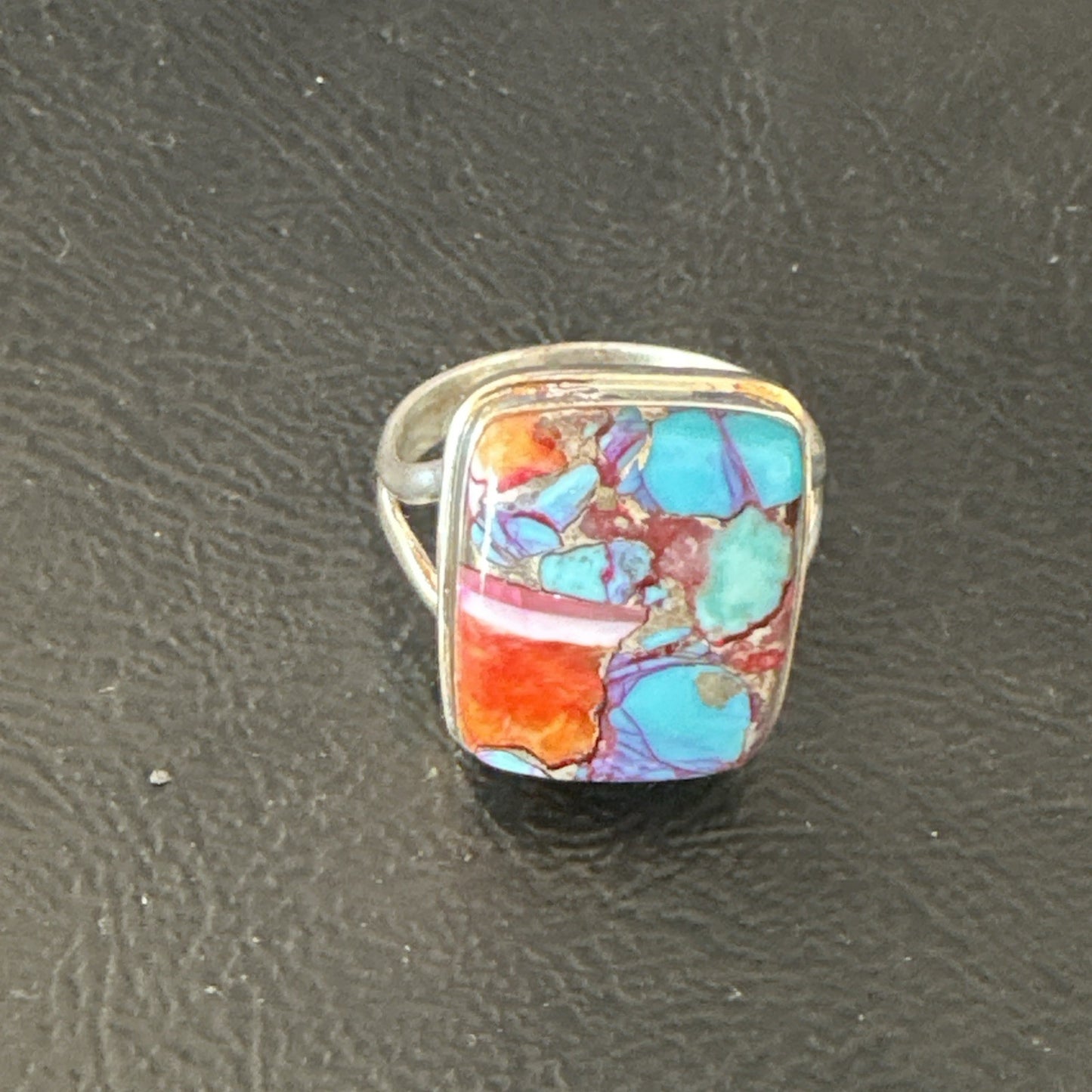 Blue Turquoise Spiny Oyster Southwestern Sterling Silver Ring Size 9 19061