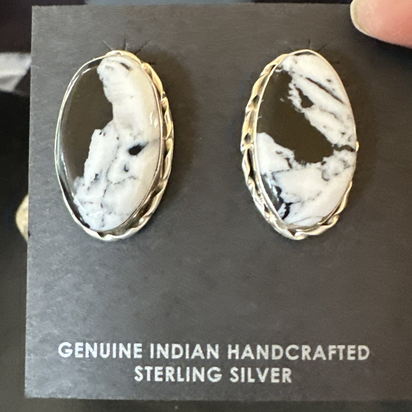 Women White Buffalo Turquoise Navajo Sterling Silver Post Earrings 19096