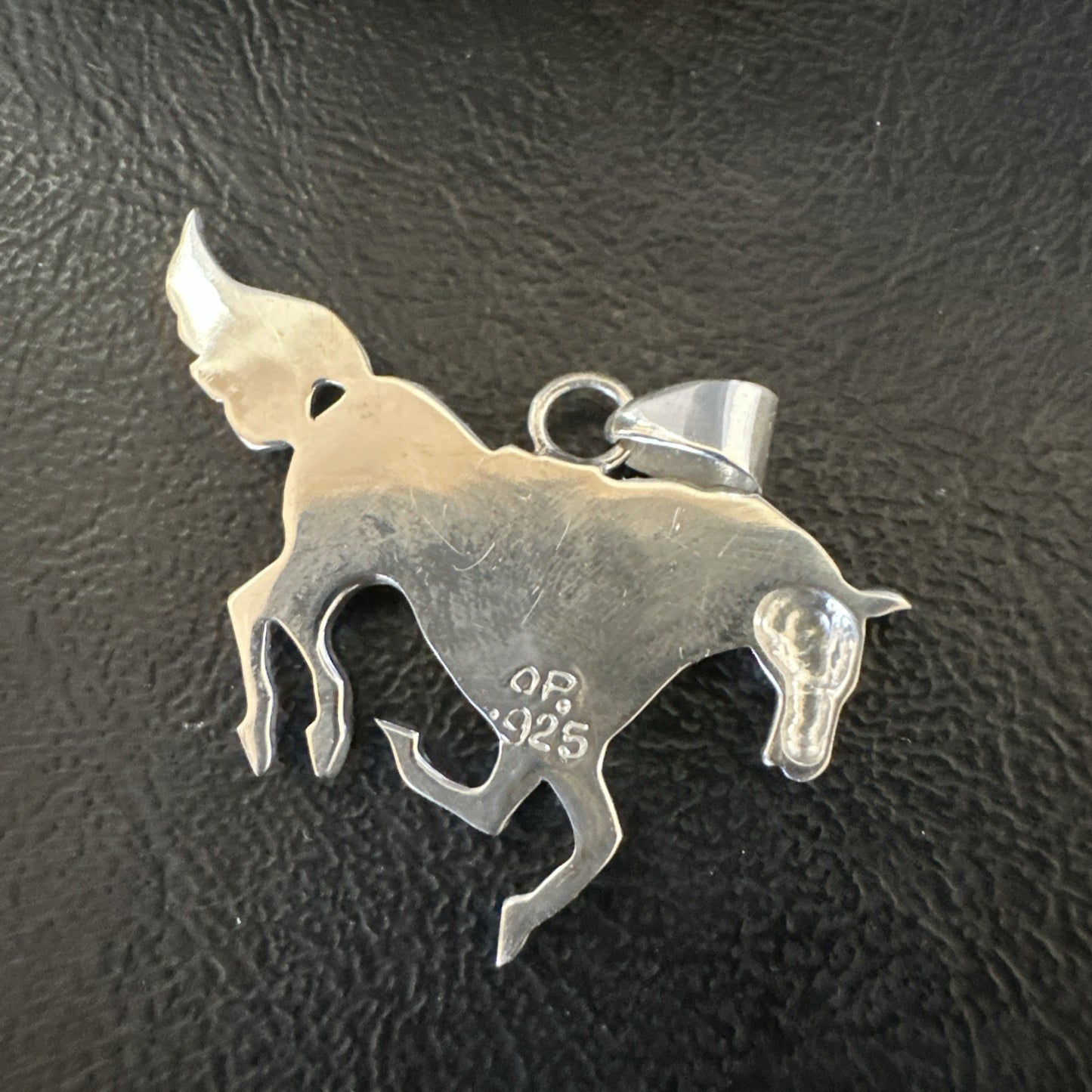 Horse Inlay Southwestern Cowboy Blue Turquoise Sterling Silver Pendant 2” 19160
