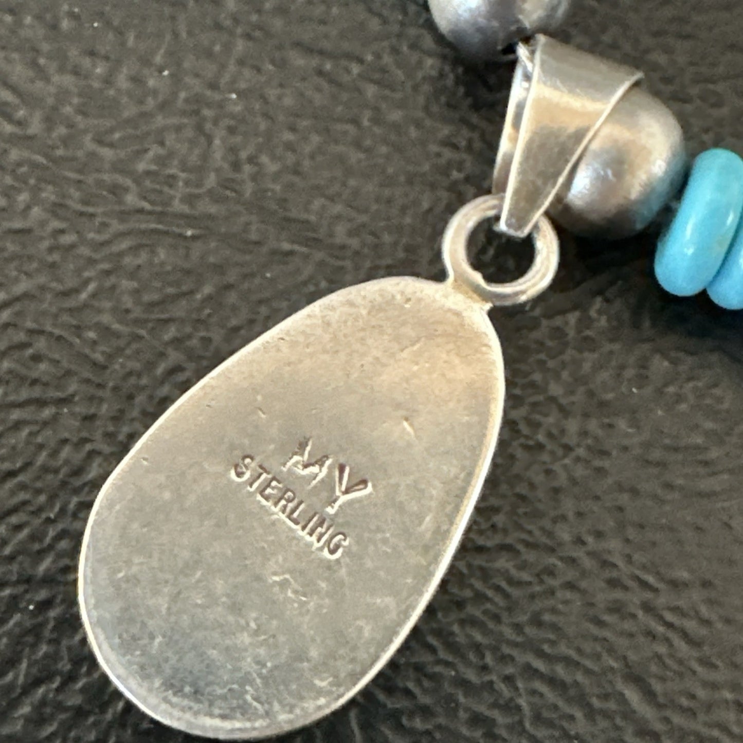 Multicolor Turquoise Coral Navajo Sterling Silver Inlay Pendant Necklace 19648