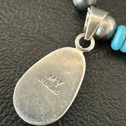 Multicolor Turquoise Coral Navajo Sterling Silver Inlay Pendant Necklace 19648