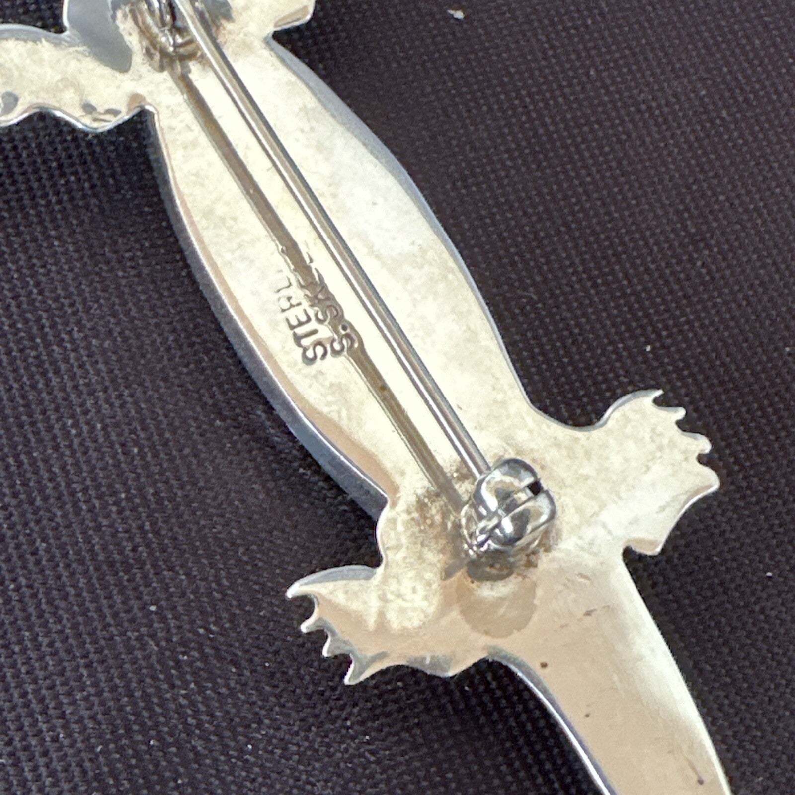 Coffee Brown Tigers Eye Navajo Gecko Sterling Silver Inlay Lizard Pin 3� 17950