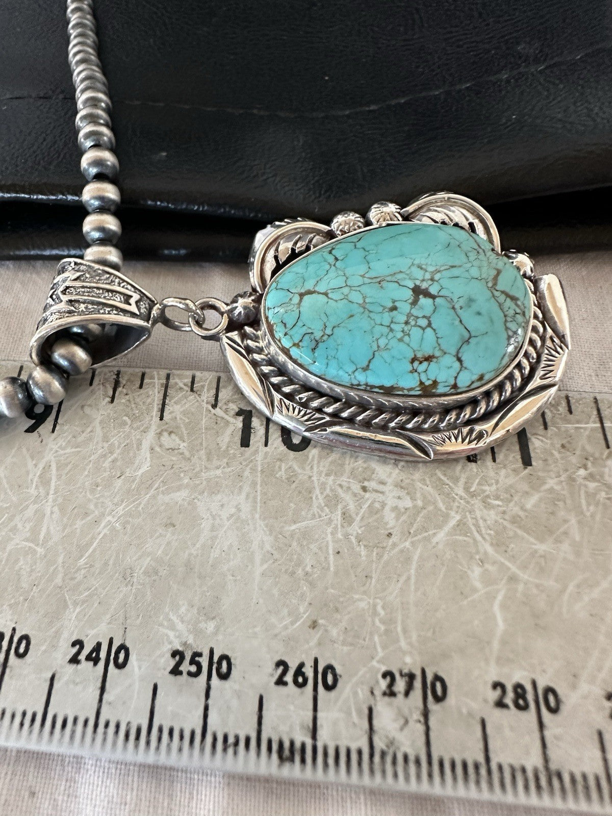 Blue Turquoise #8 Pendant Navajo Pearls Sterling Silver Necklace 19388