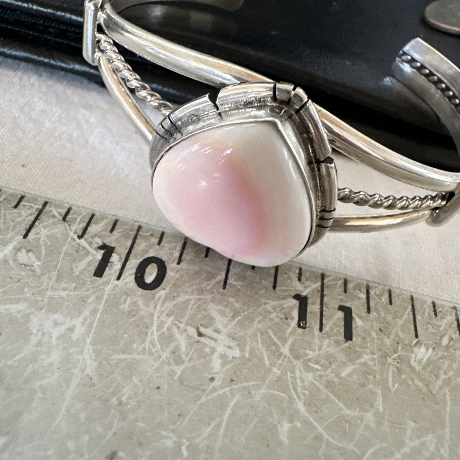 Heart Pink Conch Navajo American Sterling Silver Cuff Bracelet 7.25” 19282