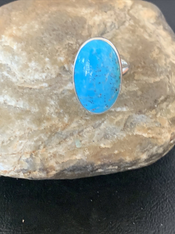 Women's Blue Kingman Turquoise Navajo Ring Size 7.5 | Sterling Silver | Authentic Native American Handmade | 11616