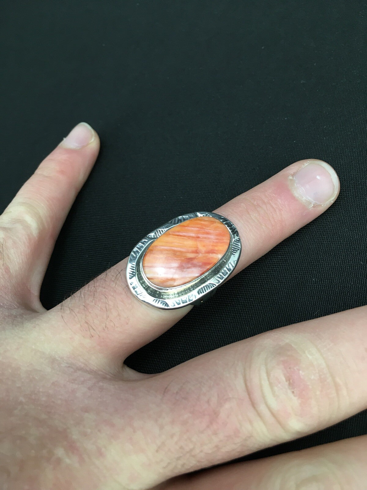 Orange Spiny Oyster Southwestern Sterling Silver Ring Size 7.75 04888