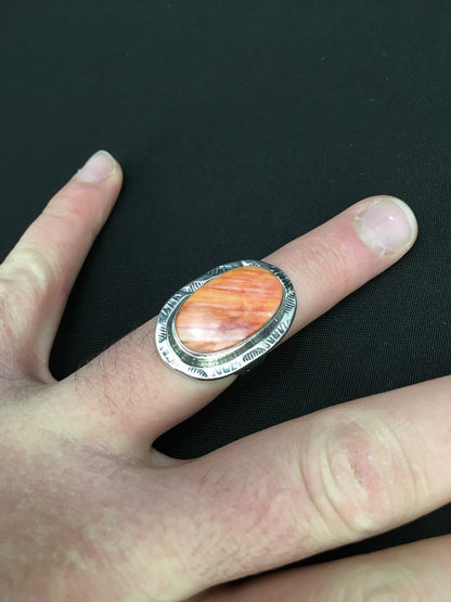Orange Spiny Oyster Southwestern Sterling Silver Ring Size 7.75 04888