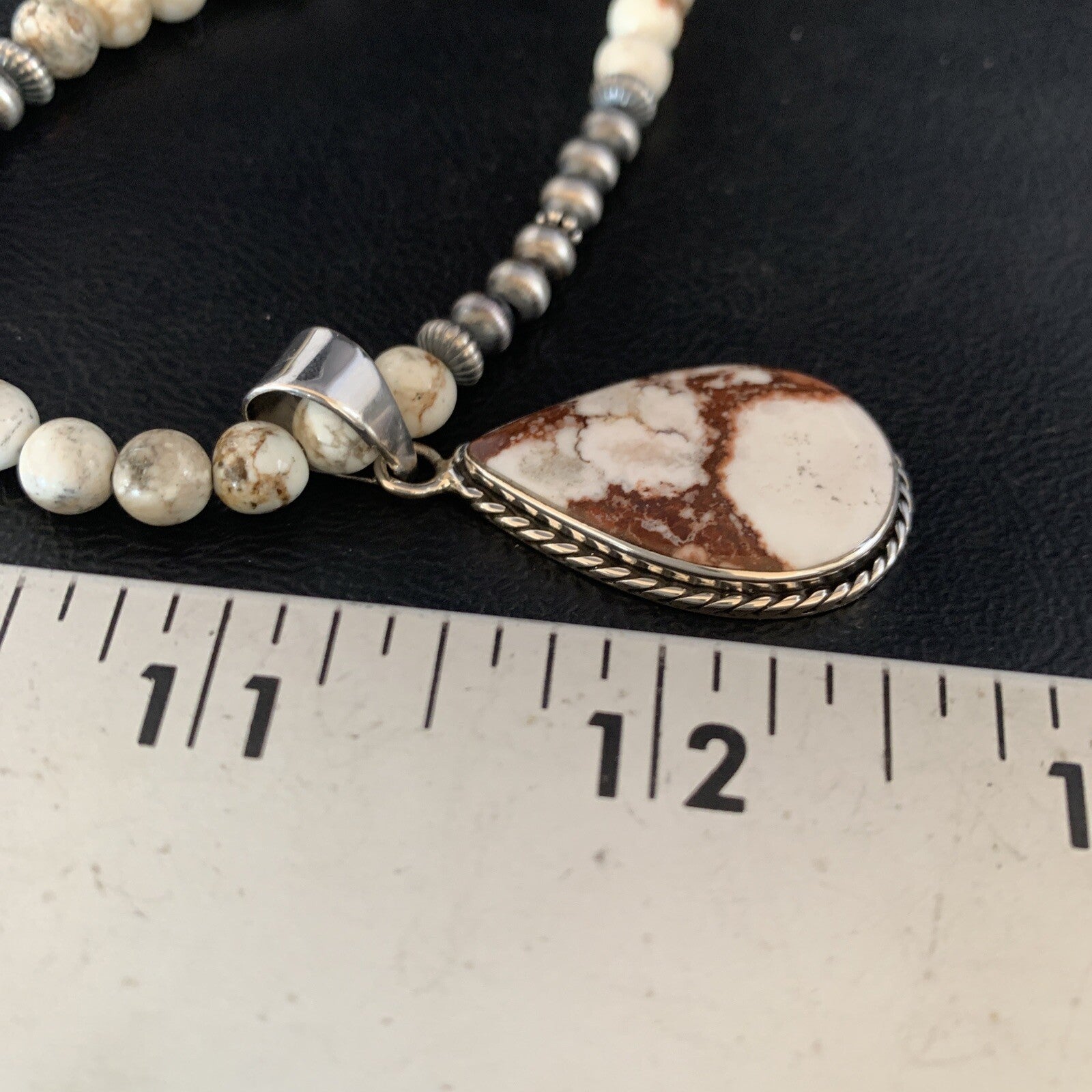 Navajo Pearls Sterling Silver Wild Crazy Horse Turquoise Necklace Pendant 13905