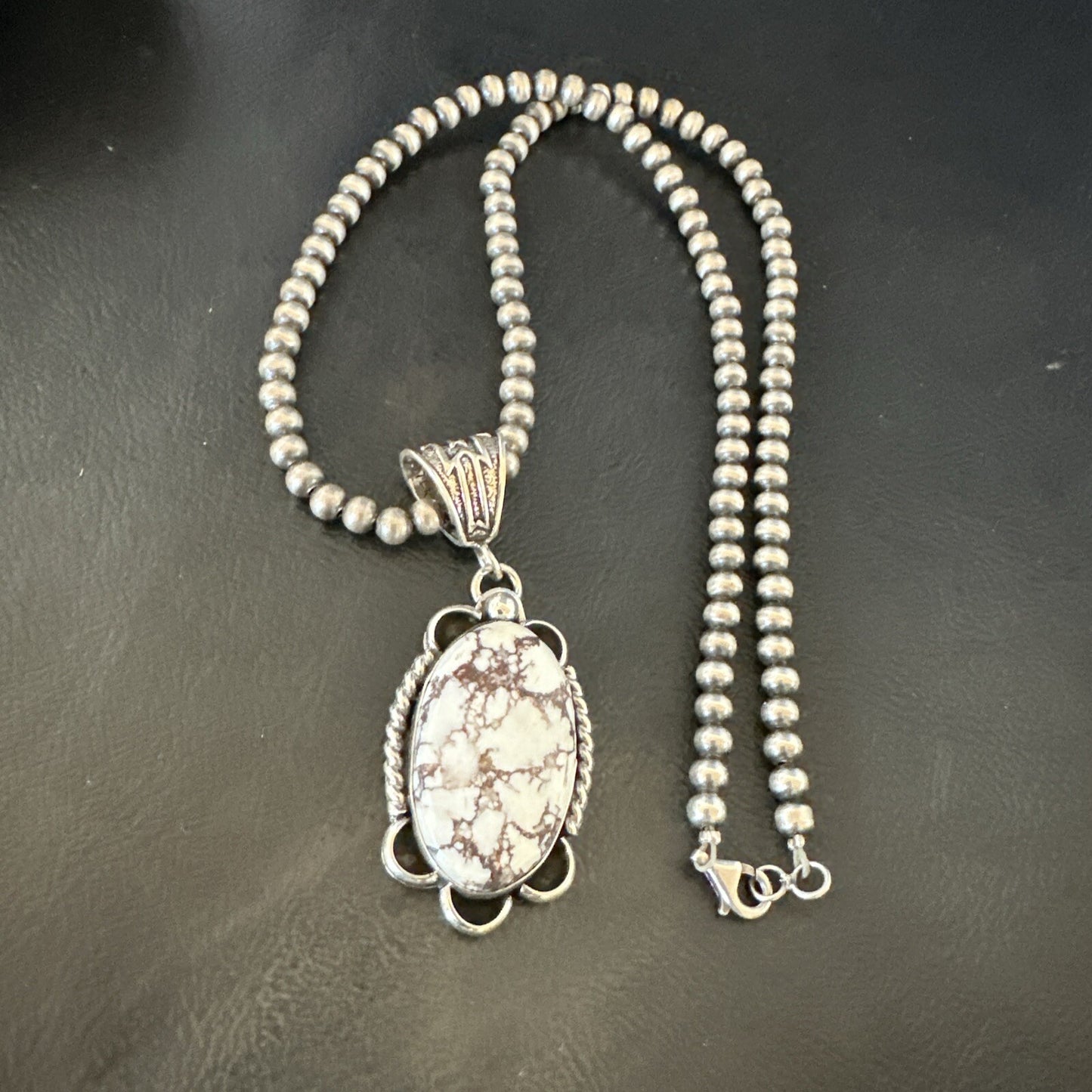 Wild Horse Turquoise Pendant Sterling Silver Beads Necklace 18029