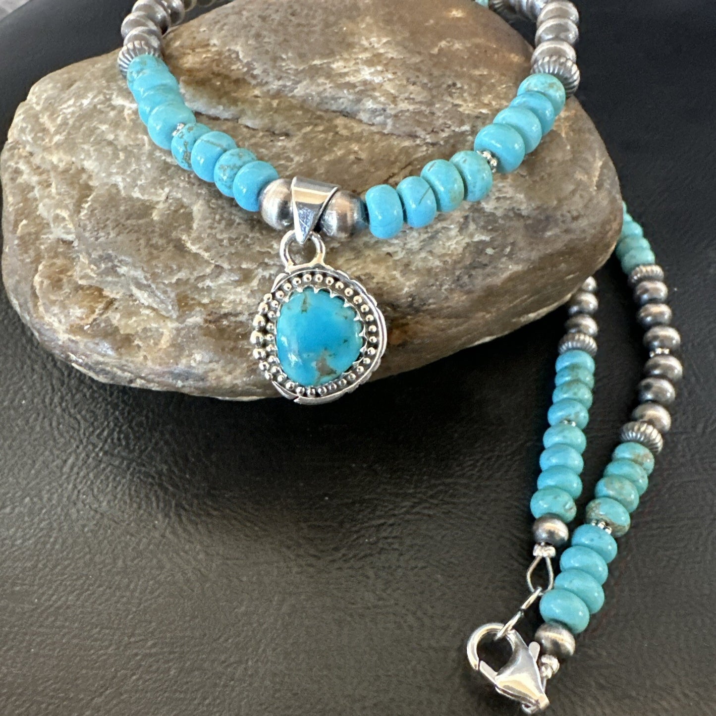 WoMens Blue Kingman Turquoise Pendant Navajo Sterling Silver Necklace 21" 17930