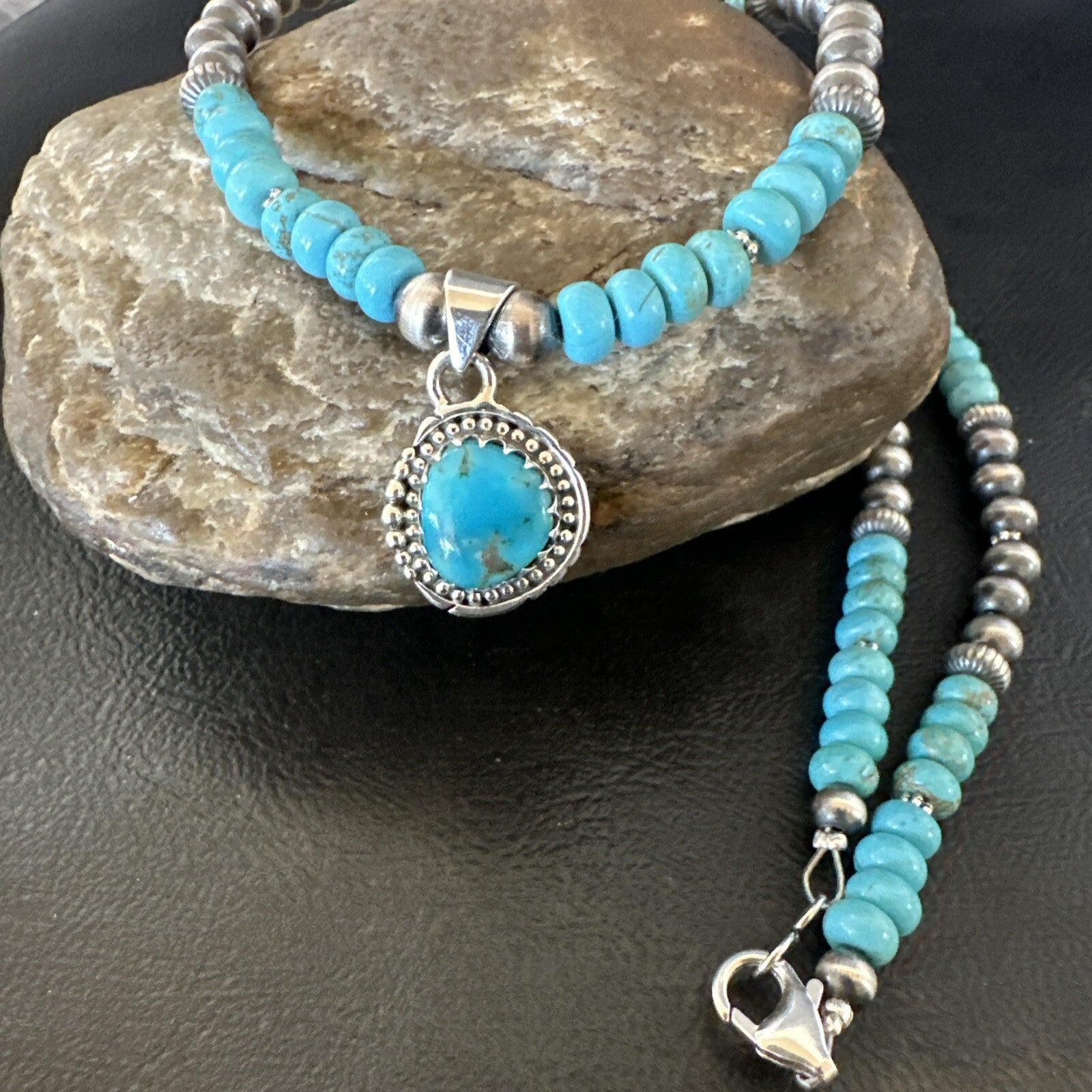 WoMens Blue Kingman Turquoise Pendant Navajo Sterling Silver Necklace 21" 17930