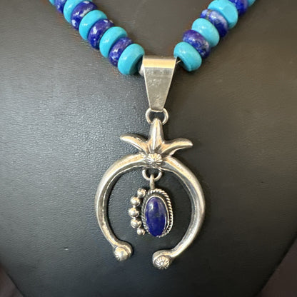 Mens Blue Lapis Turquoise Naja Pendant Navajo Sterling Silver Necklace 21" 17689