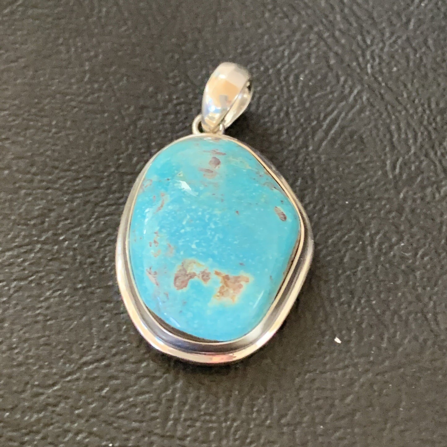 Blue Bisbee Turquoise Navajo Sterling Silver Pendant 1.5" 1624N