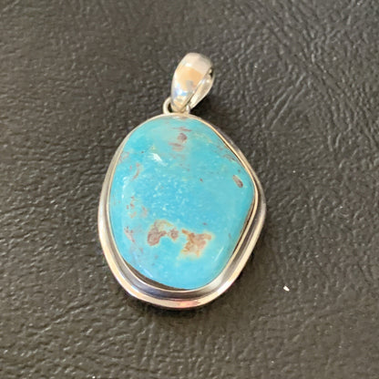 Blue Bisbee Turquoise Navajo Sterling Silver Pendant 1.5" 1624N