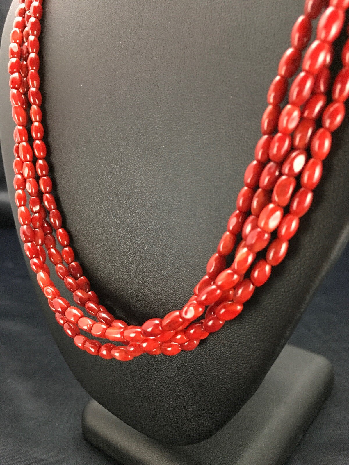 Red Bamboo Coral 4 Strand Navajo Sterling Silver Necklace 21" 02875