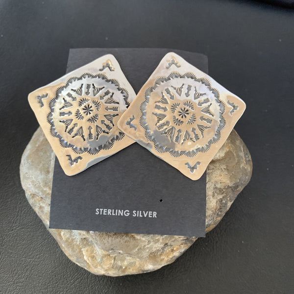 Women's Navajo Earrings | Sterling Silver | Authentic Native American Handmade | 01667