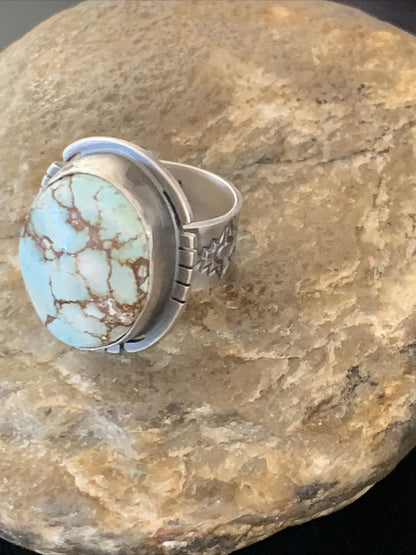 Blue Golden Hill Turquoise Navajo Sterling Silver Ring Size 6 14847