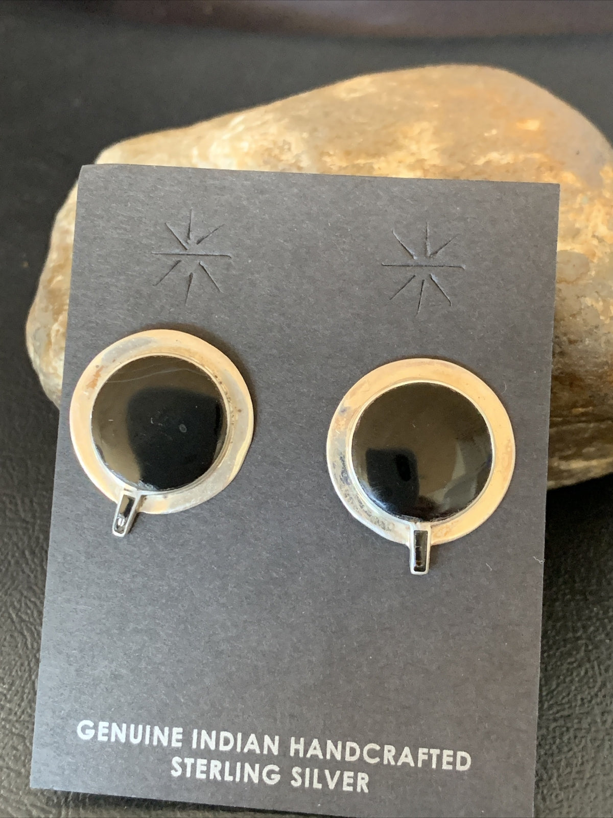 Black Onyx Navajo Sterling Silver Stud Post Earrings 0.75" 12641