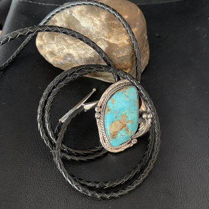 Native Mens Bolo Tie Blue Royston Turquoise Sterling Silver Navajo 14111N