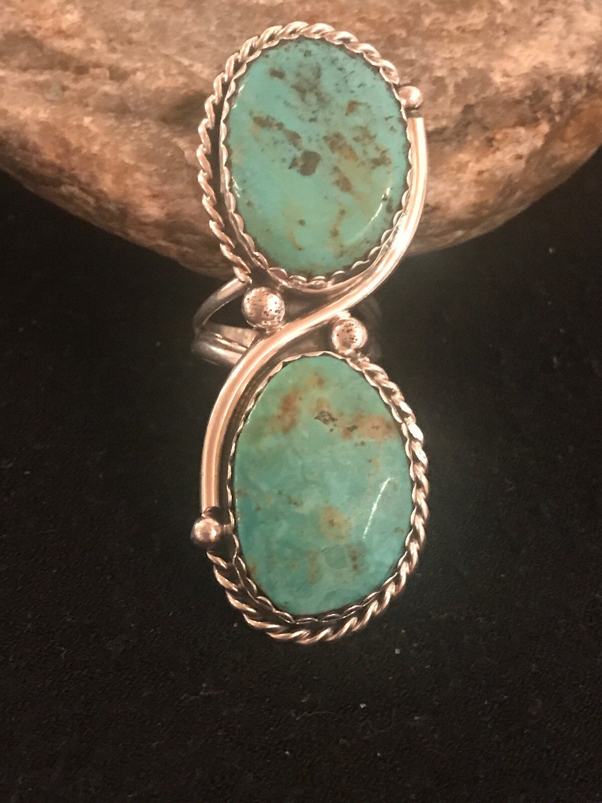 Apache Turquoise Navajo Sterling Silver Ring Size 9 02890