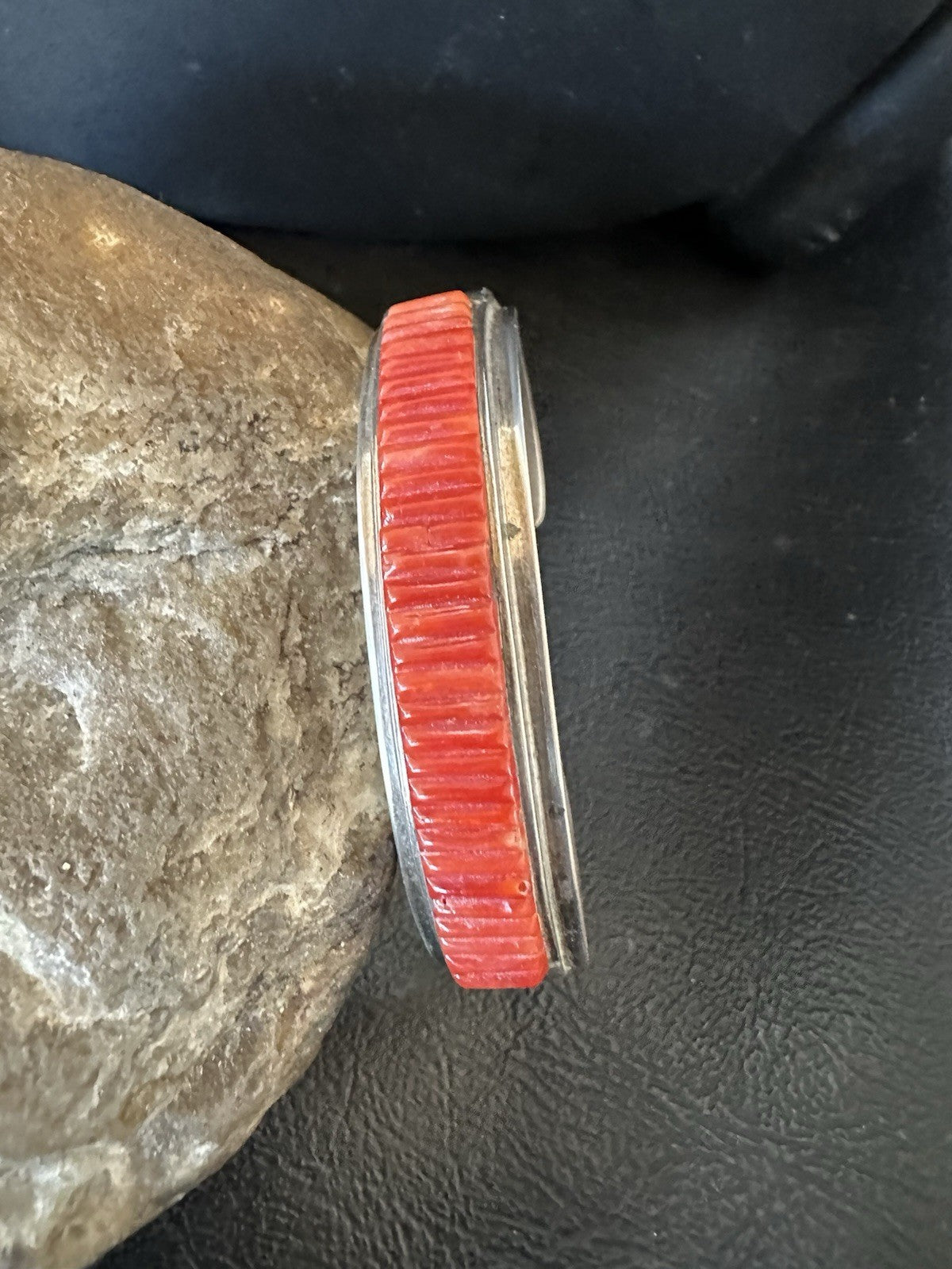 Native American Red Coral Navajo Bracelet Sterling Silver Handmade 19461