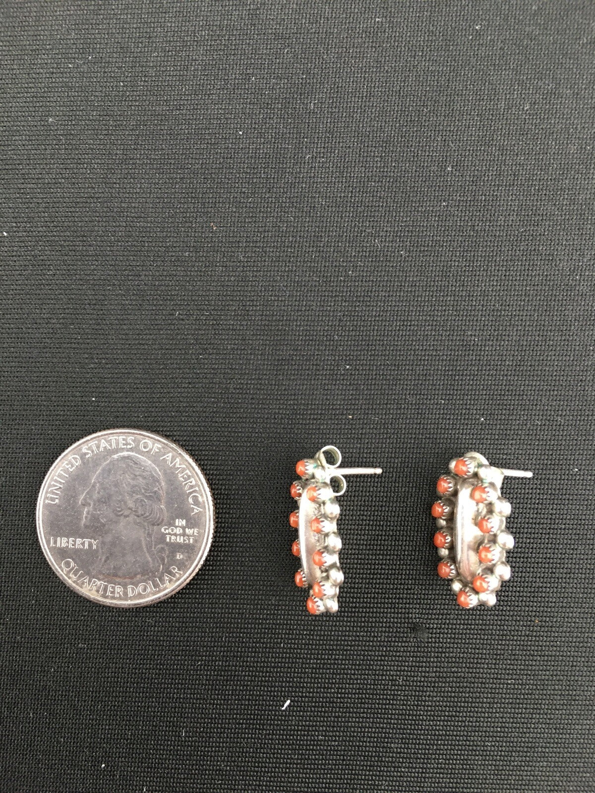 Red Coral Zuni Cluster Sterling Silver Earrings 0.75" 01094