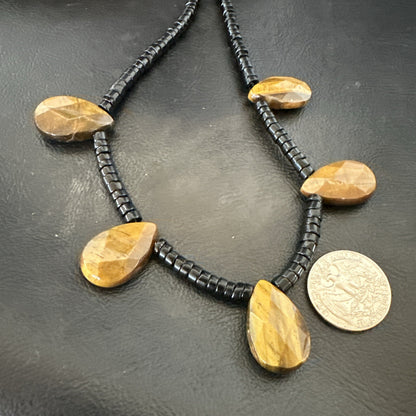 Coffee Brown Tigers Eye Black Onyx Sterling Silver Pendant Necklace 20" 18356