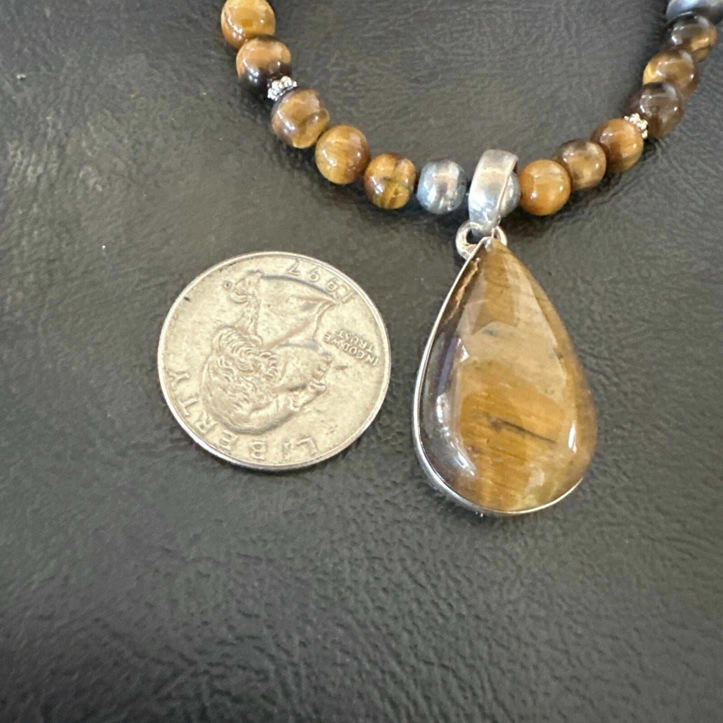 Coffee Brown Tigers Eye Sterling Silver Pendant Necklace Southwestern 18280