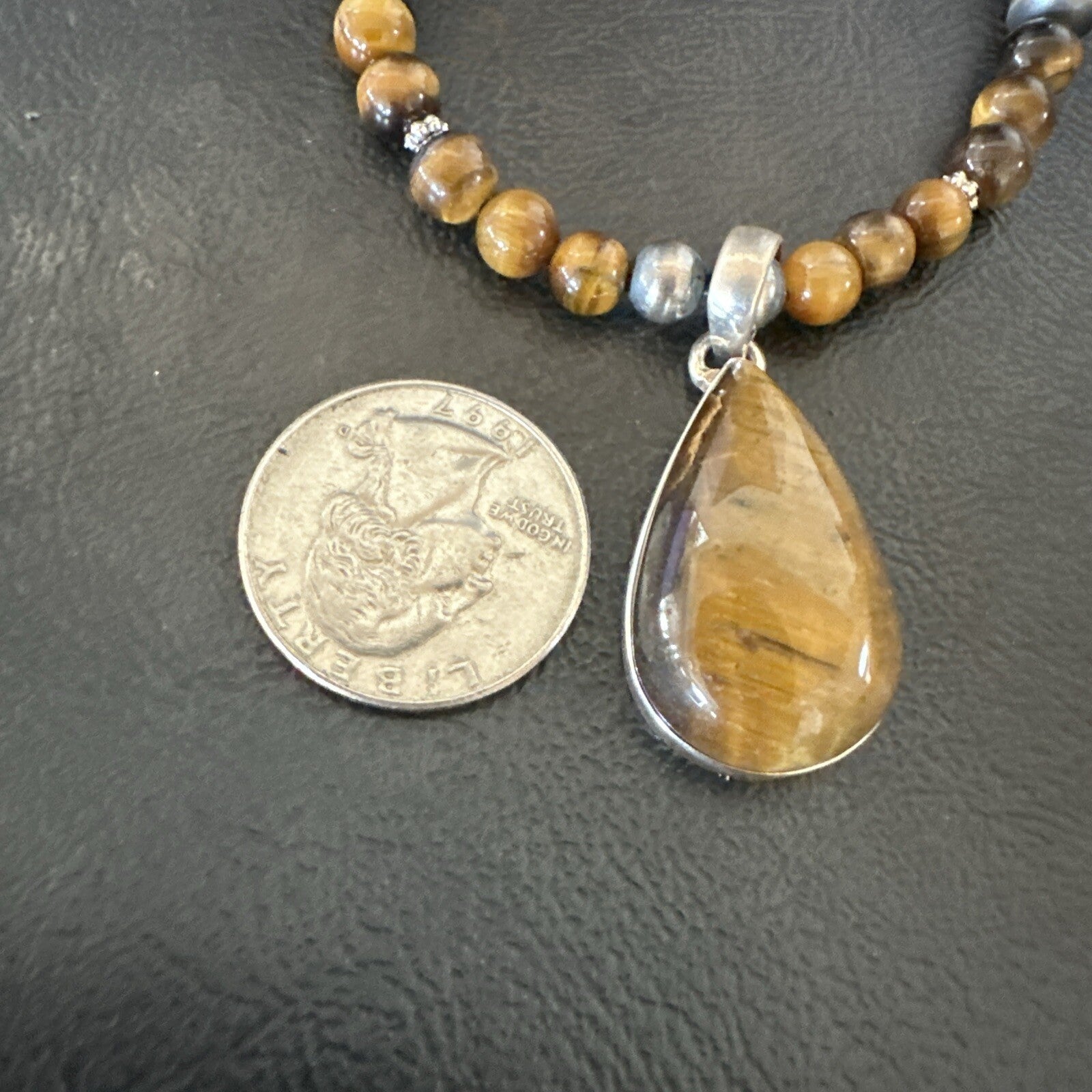 Coffee Brown Tigers Eye Sterling Silver Pendant Necklace Southwestern 18280