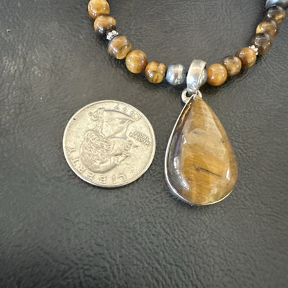Coffee Brown Tigers Eye Sterling Silver Pendant Necklace Southwestern 18280