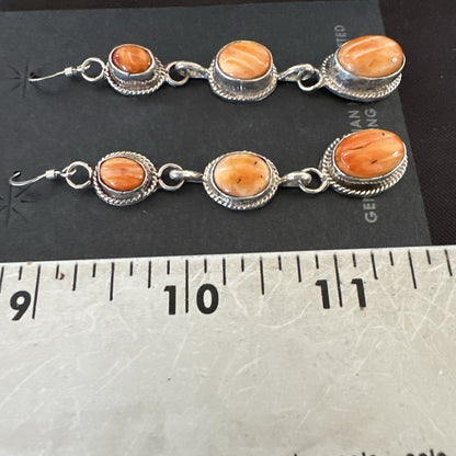 Native Navajo Sterling Silver Orange Spiny Oyster Dangle Earrings 1228