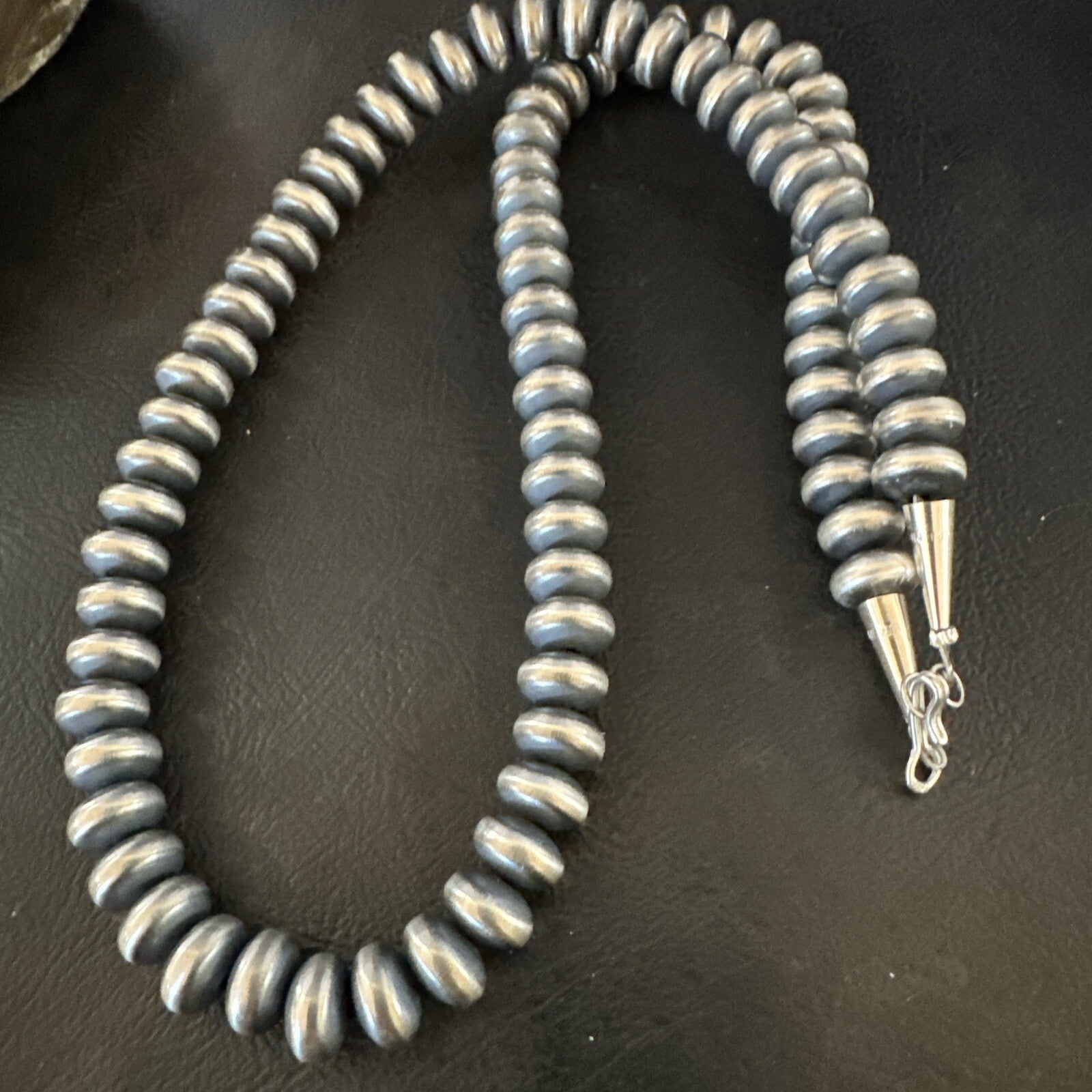 Native 8mm Saucer Sterling Silver Navajo Pearls 19" Hook Eye Cone Necklace 17823