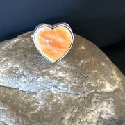 Orange Heart Ring Handmade Navajo Spiny Oyster Sz 8 | Sterling Silver | Authentic Native American Handmade | 19327
