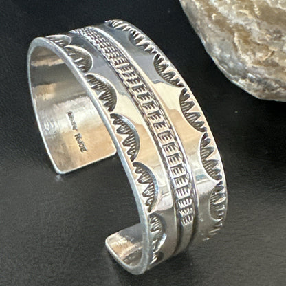 Stamped Cuff Bracelet Native American Navajo Sterling Silver 18042