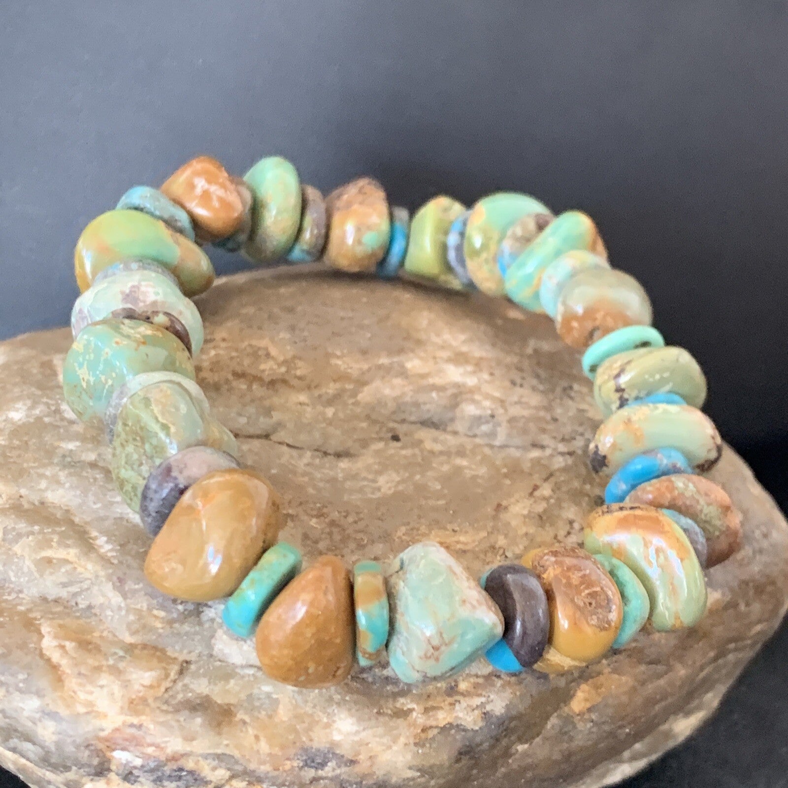 Womens Blue Green Turquoise Stretch Stone Friendship Bracelet 11822